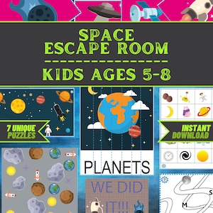 Kit stampabile gioco Escape Room per bambini - Fuga dallo spazio - Gioco di società fai da te per bambini da 5 a 8 anni - Configurazione veloce ed orientale - Puzzle per bambini - Gioco per famiglie