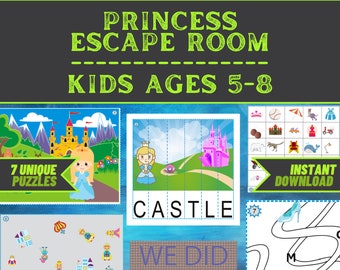 Kit imprimable de jeu d'évasion pour enfants - Princess Escape - Jeu de société à faire soi-même pour les 5-8 ans - Installation rapide et orientale - Puzzles pour enfants - Jeu de famille