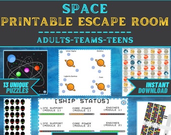 Escape Room Game Printable - Space Escape - Office Teams, Adults, Teens, Family - DIY Logic Party Puzzle Mystery - Family Game Night