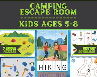Kit imprimable de jeu d’évasion pour enfants - Camping Escape - Jeu de fête DIY pour les 5 à 8 ans - Installation rapide et est - Puzzles pour enfants - Jeu familial