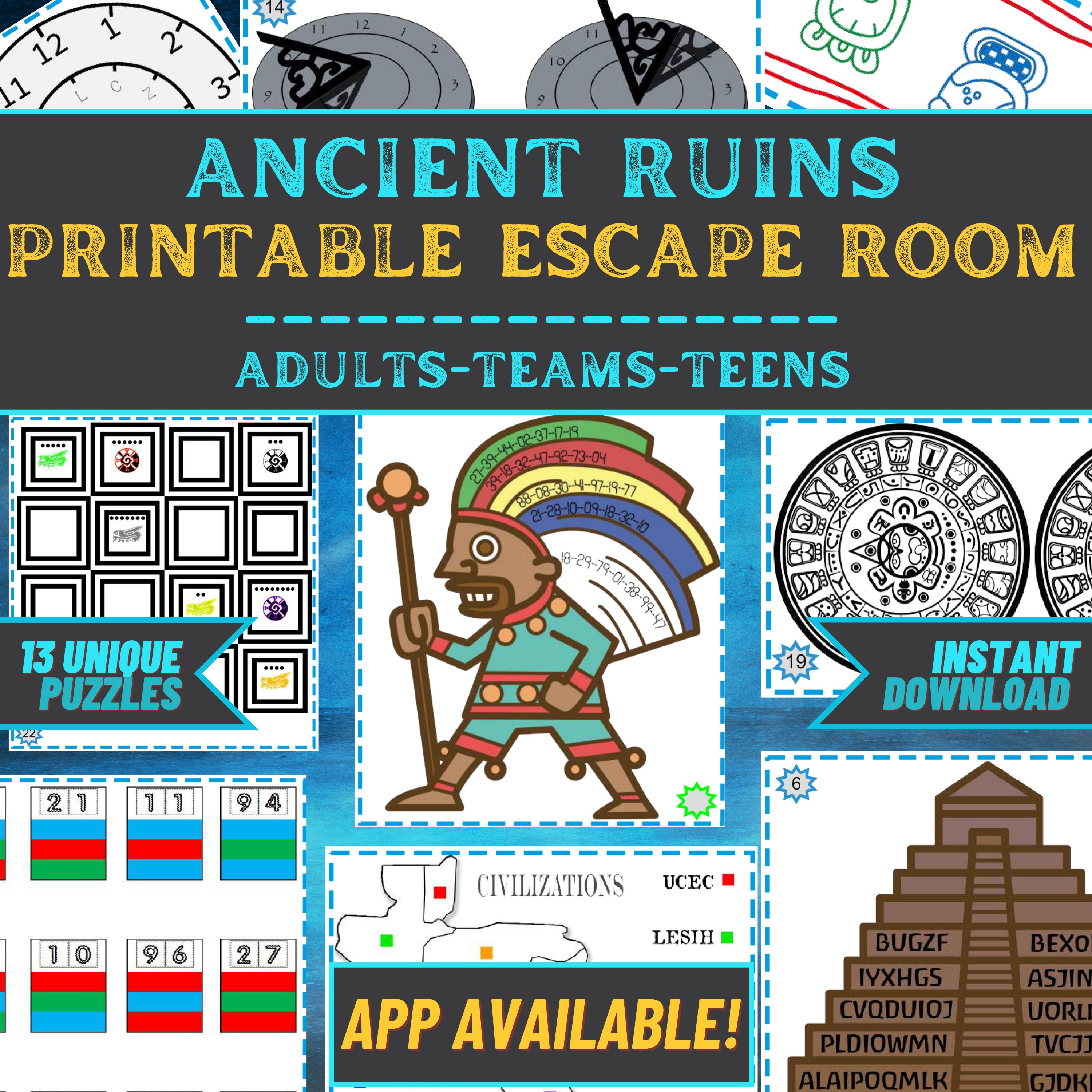 Escape Room Game Printable - Ancient Ruins Escape - Office Teams, Adults, Teens, Family - DIY Logic Party Puzzle Mystery - Family Game Night