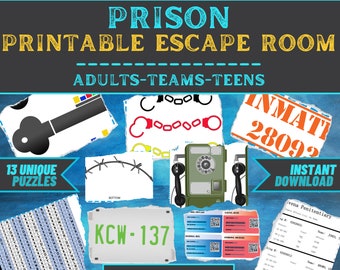 Escape Room Game Printable - Prison Escape - Office Teams, Adults, Teens, Family - DIY Logic Party Puzzle Mystery - Family Game Night