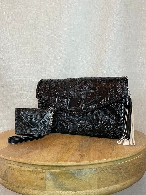 Chiseled Leather Handbag Cartera Cincelado Vaqueta Bolsa De