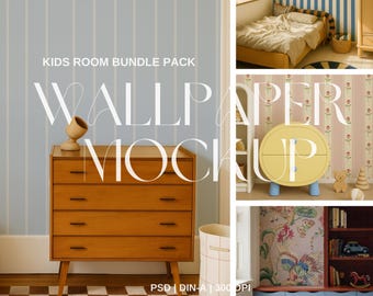 Paquete de maquetas de papel tapiz para habitación infantil / 5 maquetas de escenas de interiores PSD / Maquetas de papel tapiz para guardería y sala de juegos / Escandinavo / Art Déco / Mediados de siglo