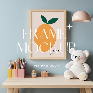 Kinderzimmer Klassenzimmer Rahmen Mockup CANVA & PSD - Kunstdruck Mockup für Kinder, bearbeitbar A3 Din-a 300 DPI Rustikal, Baby Kinderzimmer Wand Kunst Display