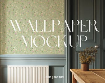 Cottagecore Wallpaper Mockup: Vintage Blumenmuster (PSD bearbeitbar)