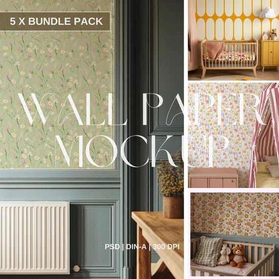 Cottagecore Wallpaper Mockup Bundle: Vintage Floral Designs (PSD)