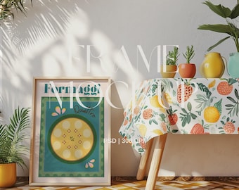 Tropical Wall Art Print Mockup: Natural Light PSD Vertical Frame (Digital Download)