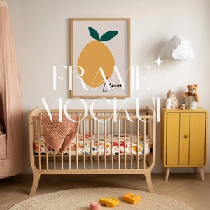 Französisches Kinderzimmer Kinderzimmer Rahmen Mockup PSD & CANVA Kunstdruck Mockup, bearbeitbar A3 din-a, 300 DPI Art Deco Neugeborenen Baby Wandkunst Display