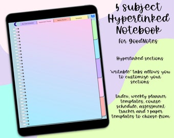 Digital Subject Notebook // 5 Subject // Note-taking, Journaling, Planning // iPad // Android//BONUS Digital Stickers