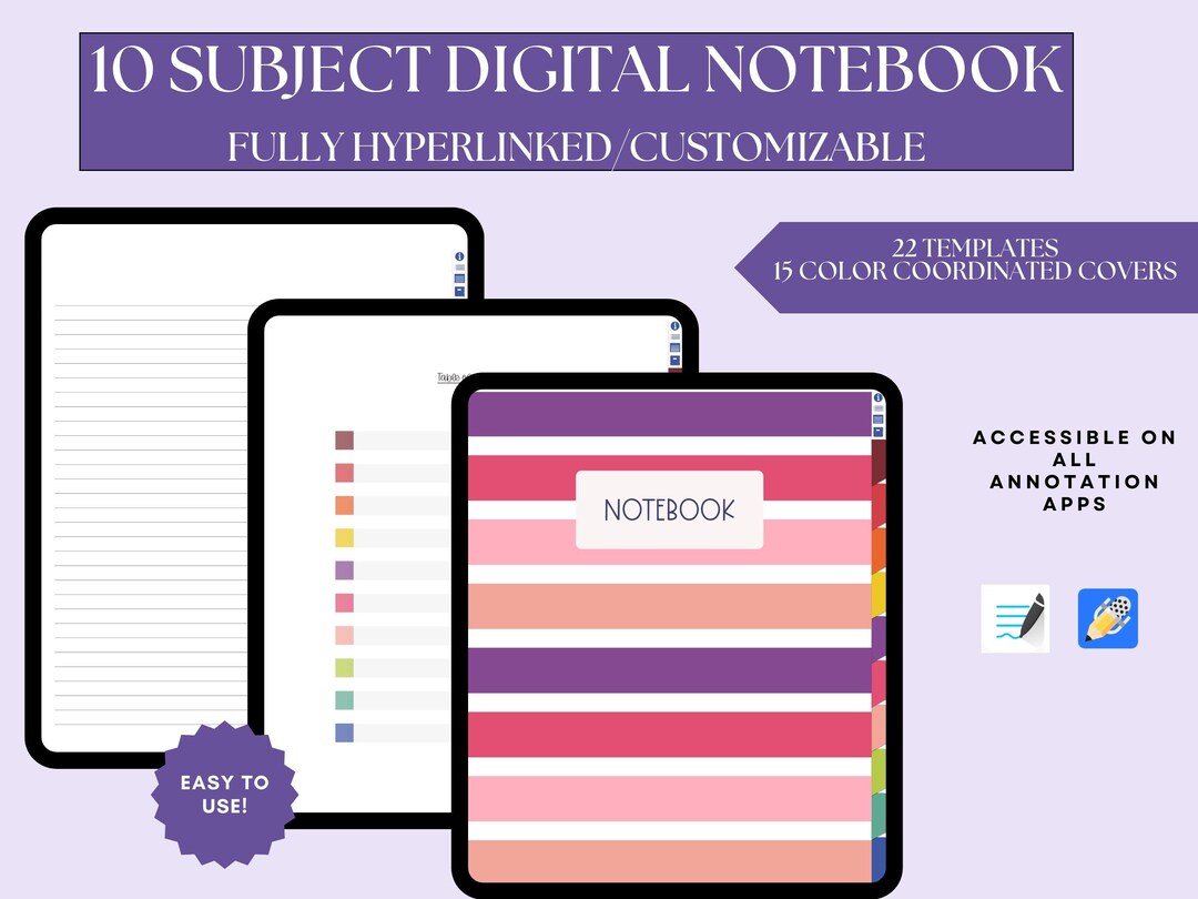 10 -subject Digital Notebook – Hyperlinked | Aesthetic | Customizable ...