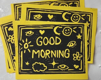 Good Morning linocut print