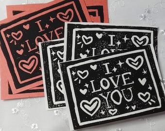 I Love You linocut print - sweet card for loved ones