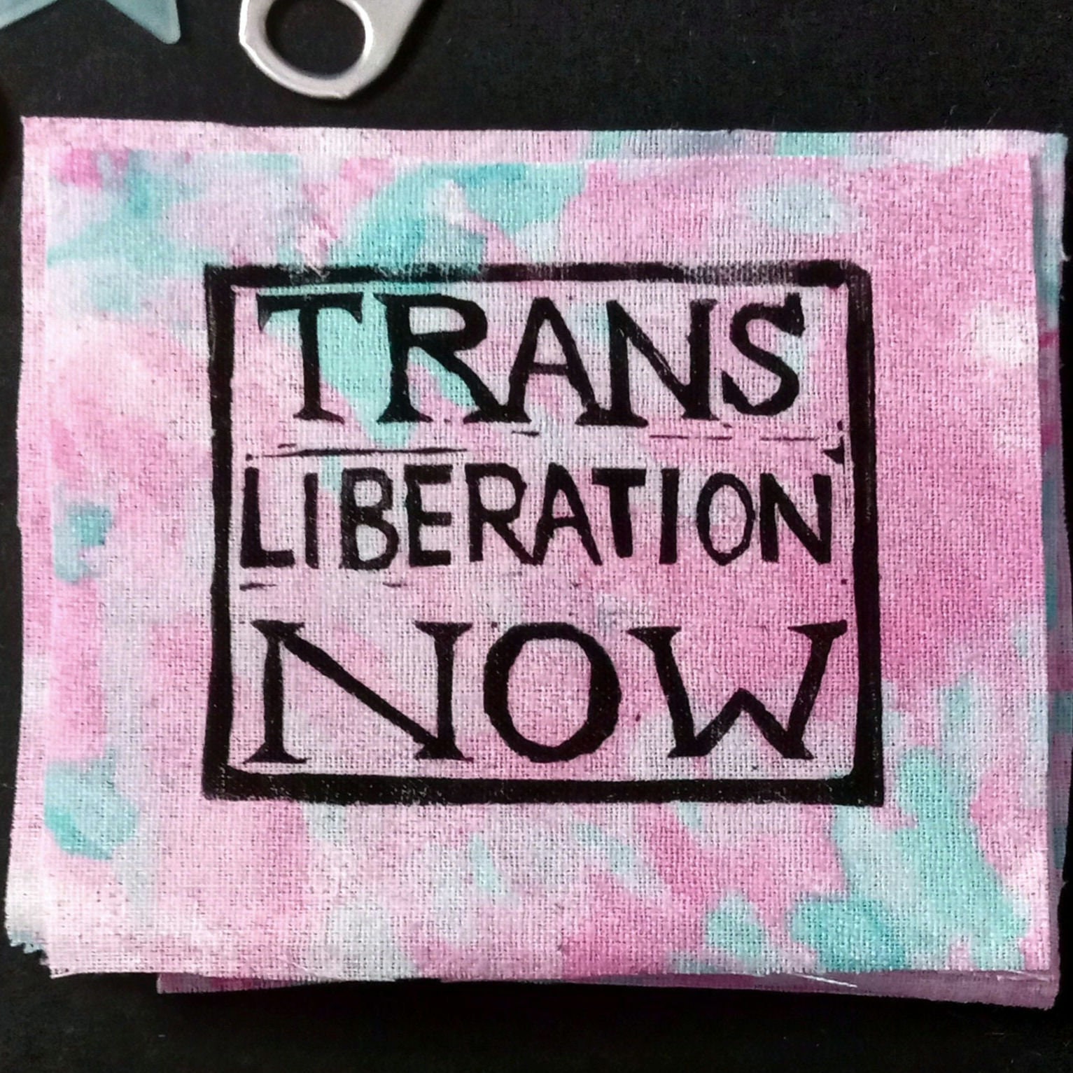 Trans Liberation Now - linocut sew on patch