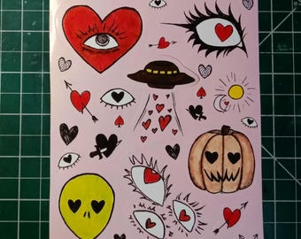 Heart weirdos sticker sheet