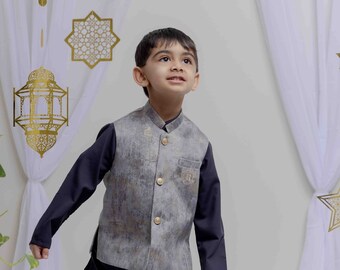 Grey Suit with Velvet Vest - Pakistani/Indian/Bangladeshi suit (DIWALI, EID, RAMADAN)