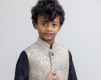 Black Suit With Beige Vest  - Pakistani/Indian/Bangladeshi suit (DIWALI, EID, RAMADAN)