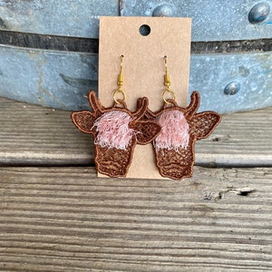 Highland Cow Earrings Freestanding Lace FSL