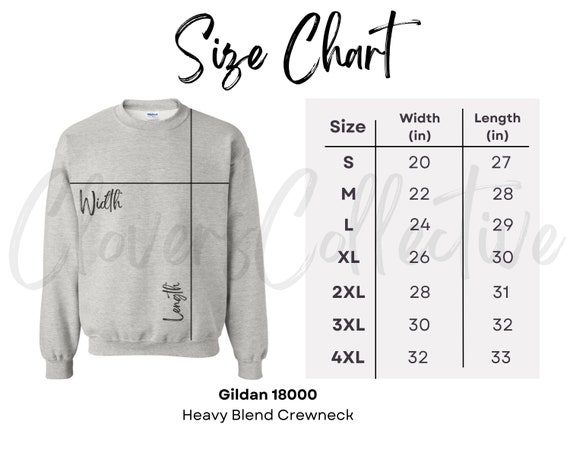Gildan 18000 Size Chart Sweatshirt Size Chart Gildan Size Guide Heavy Blend Crewneck Sweatshirt Size Guide ASH Etsy Canada