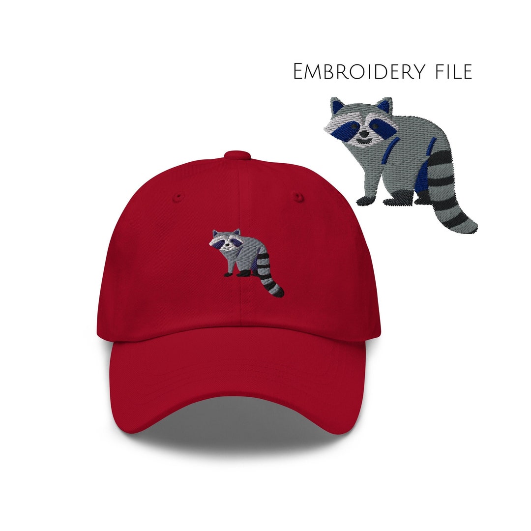 Raccoon Hat, Trash Can in the Back, Embroidered Stitched Raccoon