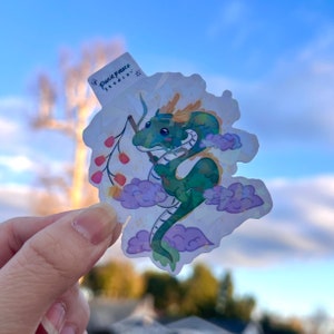 Sticker vinyle 2024 Année du dragon dans les nuages, résistant aux intempéries, vinyle brillant, holographique