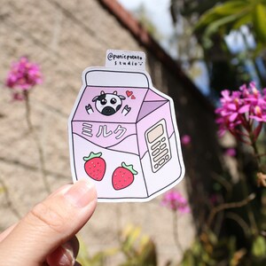 Vinyl Sticker Japanese Strawberry Milk Carton, Weatherproof Matte, Glossy Vinyl