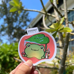 Vinyl Sticker Cute Froggy in the Rain, Weather-proof Matte, Glossy Vinyl