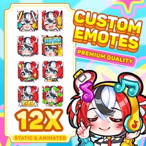 Custom 12x Twitch Emotes or Kick Emote Static and Animated Emotes, Vtuber Cute Chibi Emote, Anime Emote For Your Stream