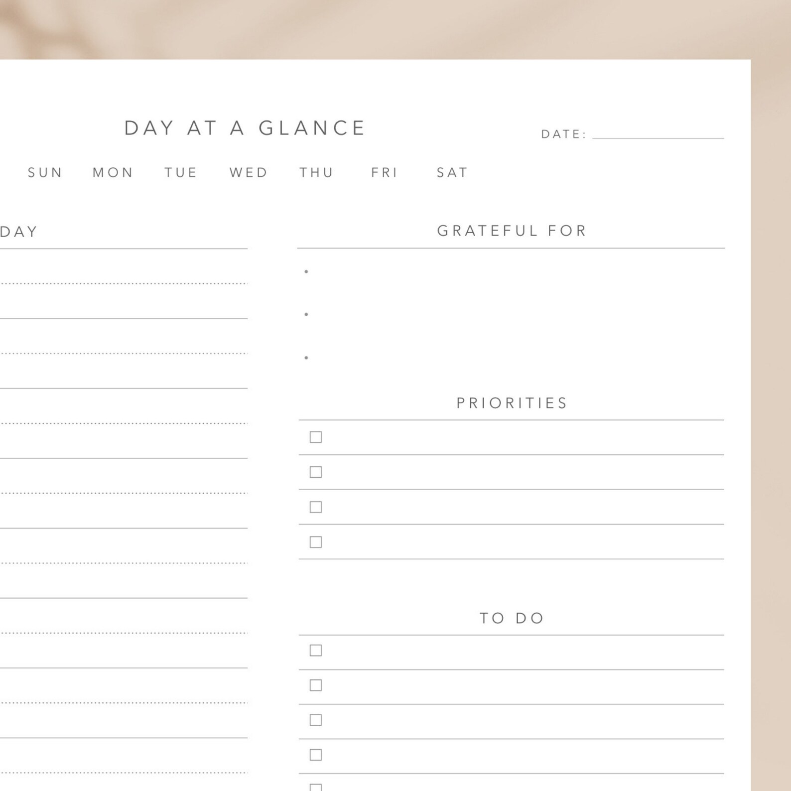 Day at A Glance, Undated Daily Planner, Minimalist Aesthetic, Digital ...
