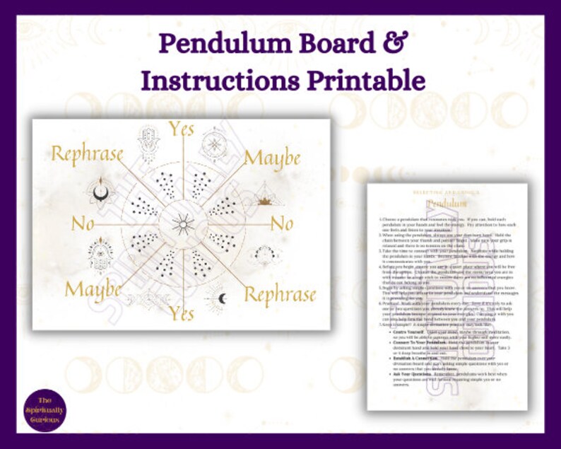 Pendulum Board Printable and Instructions, Beginner Divination Tools ...