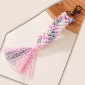 Cotton Tassel Twist Keychain - Pink, White, Grey