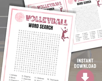 Volleyball Word Search Game Printable, Volleyball Party Game, Sports Team Activity, Volleyball Banquet Game, Instant Download