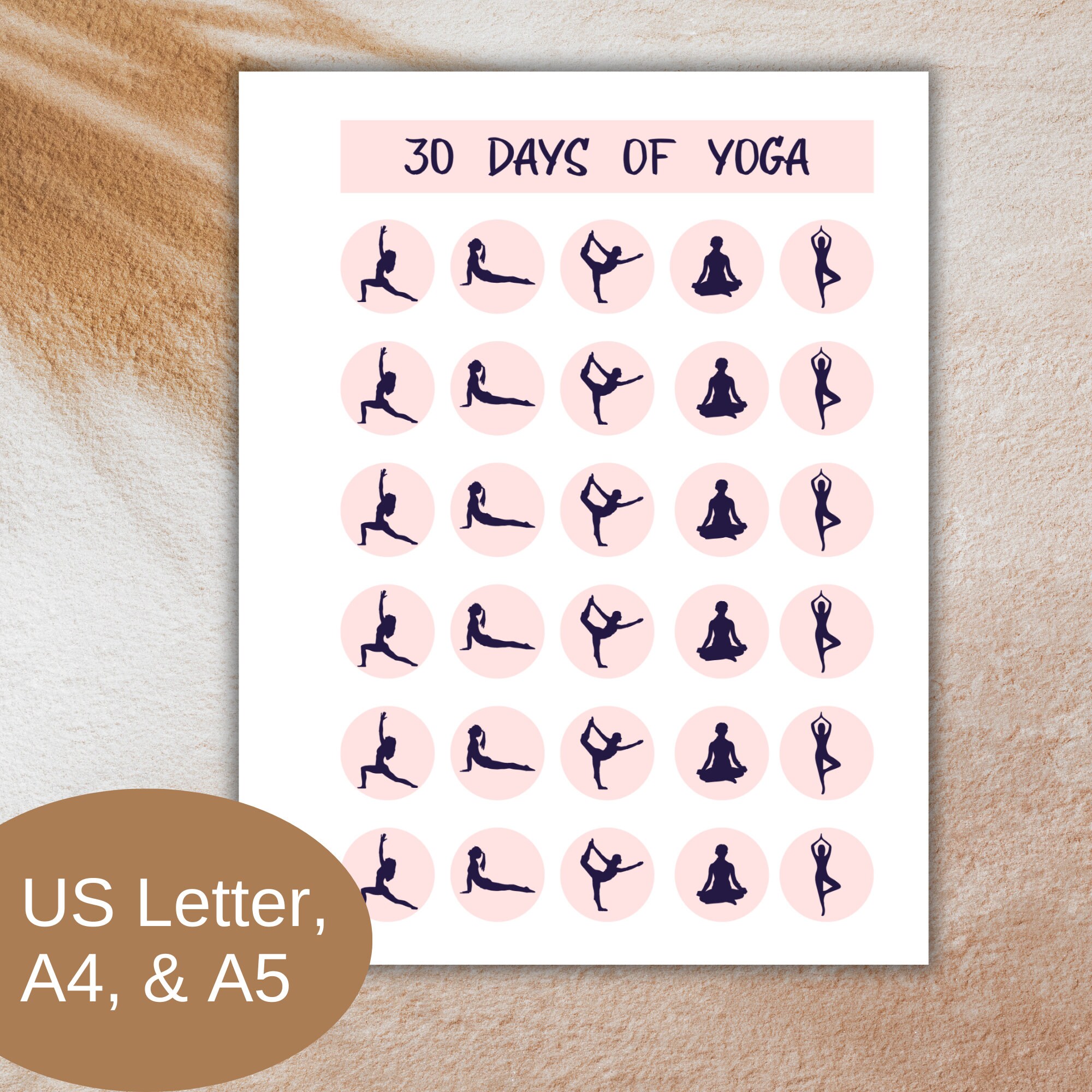 30 Day Yoga Tracker - Printable - Etsy