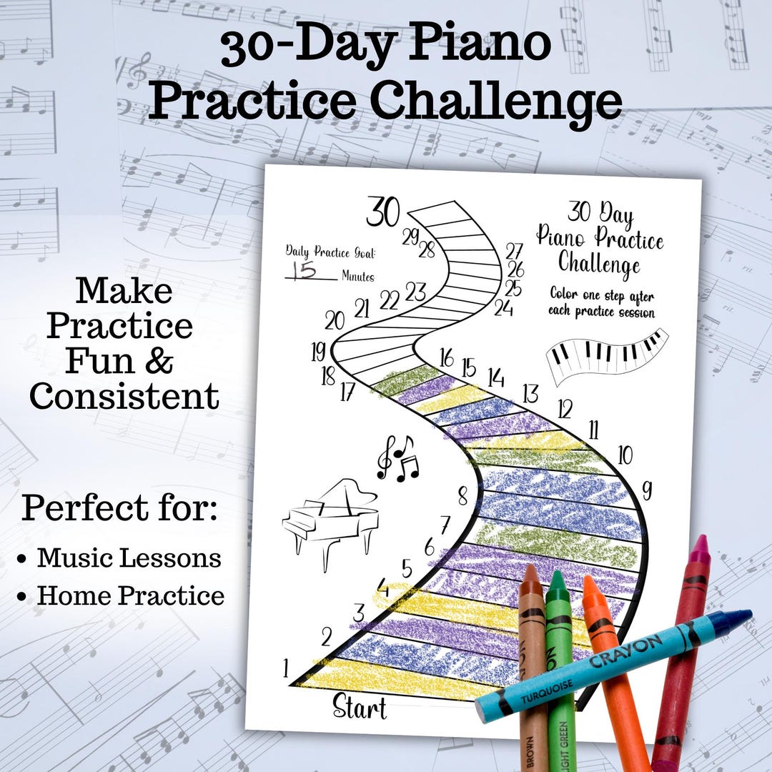 Piano Practice Tracker Printable, 30 Day Practice Challenge, Kids Music ...