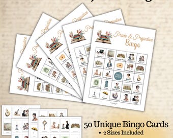 Jane Austen - Pride and Prejudice Themed Bingo Game - Book Club, Classroom, Summer Printable