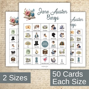 Jane Austen Themed Bingo Spiel - Buchclub, Klassenzimmer, Sommer zum Ausdrucken