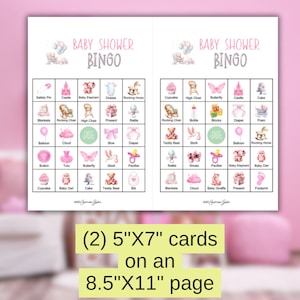 Baby Shower Bingo - Girl Themed - Single Page and Double Page - 50 ...