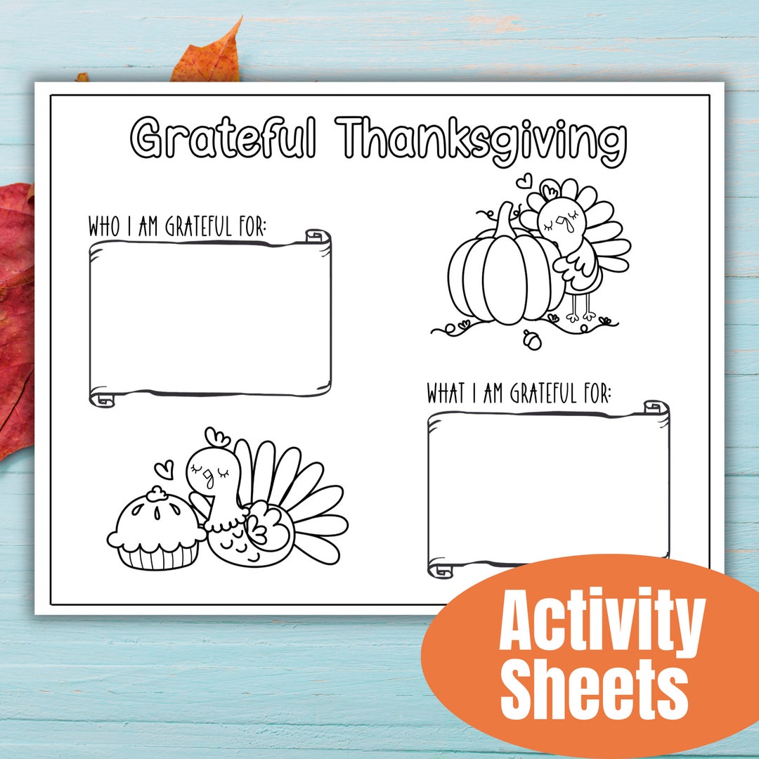 Kids Thanksgiving Activity Sheets - Set of 6 Pages (PDF)- Printable ...