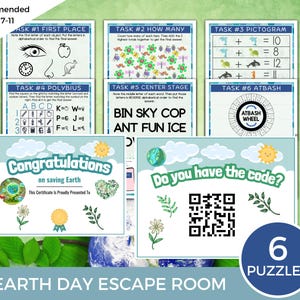 Earth Day Escape Room | Printable | Elementary School, Homeschool, 6 Puzzles, for 7 - 11 YOA