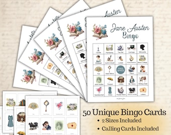 Jane Austen Bingo Game - Pride and Prejudice, Book Club, Classroom, Summer Printable, Tea Party, Baby Shower