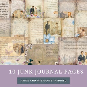 Jane Austen Junk Journal Pages - Pride and Prejudice Printable Ephemera - Regency Themed Digital Download - Pivotal Scenes from the Novel