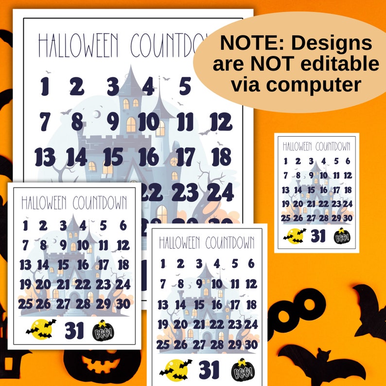 Halloween Calendar Countdown - Printable PDF - 4 Sizes - Etsy