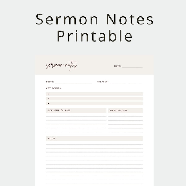 Sermon Notes Template Etsy