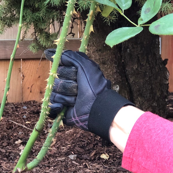 Women's gardening gloves, made of natural leather, thorn proof, and designed to FIT a women's hands Perfectly!