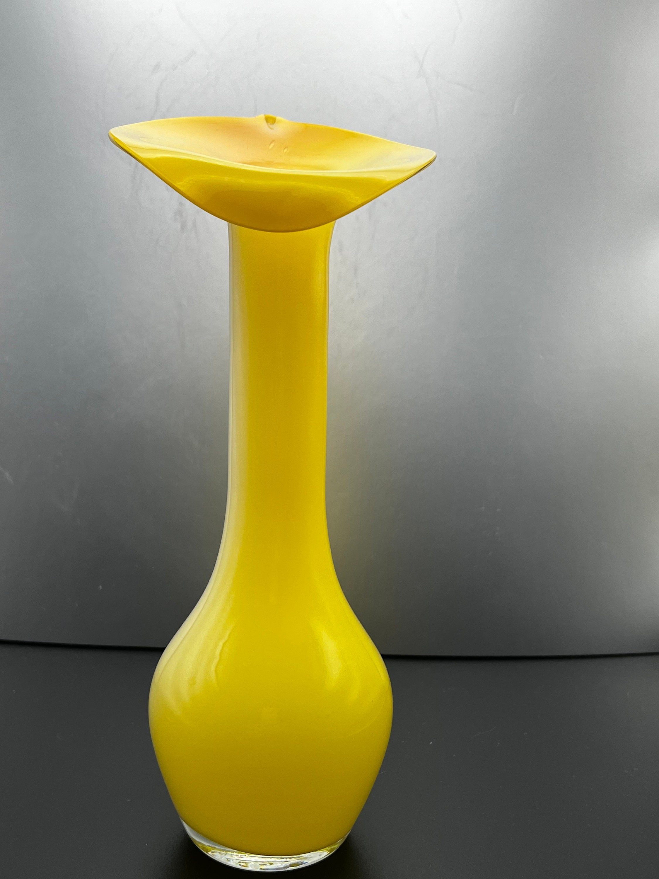 Cased Yellow Lily Art Glass Vase, Vintage Bud Vase, Yellow Flower Vase