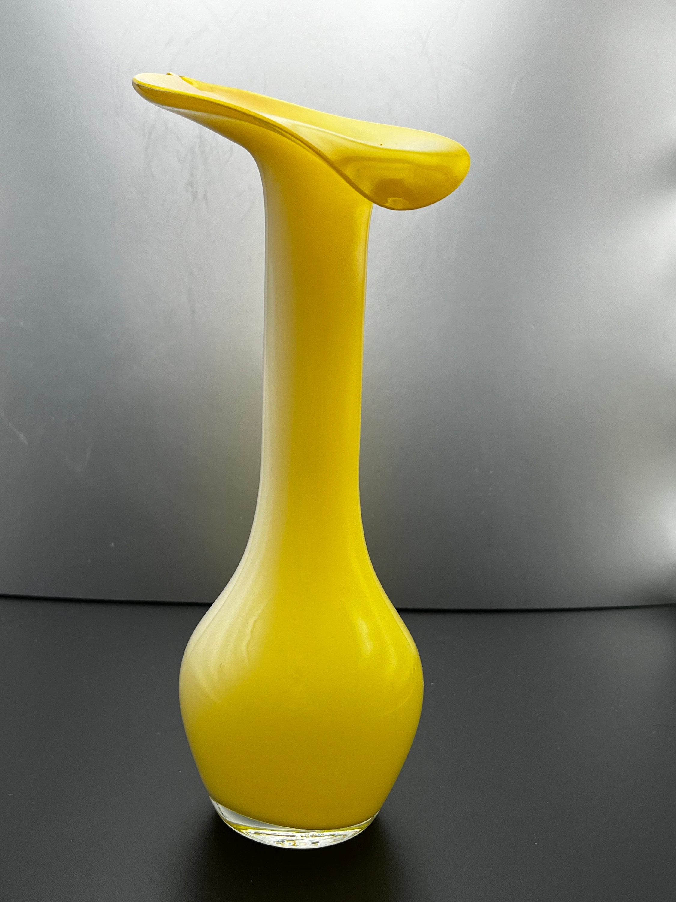 Cased Yellow Lily Art Glass Vase, Vintage Bud Vase, Yellow Flower Vase