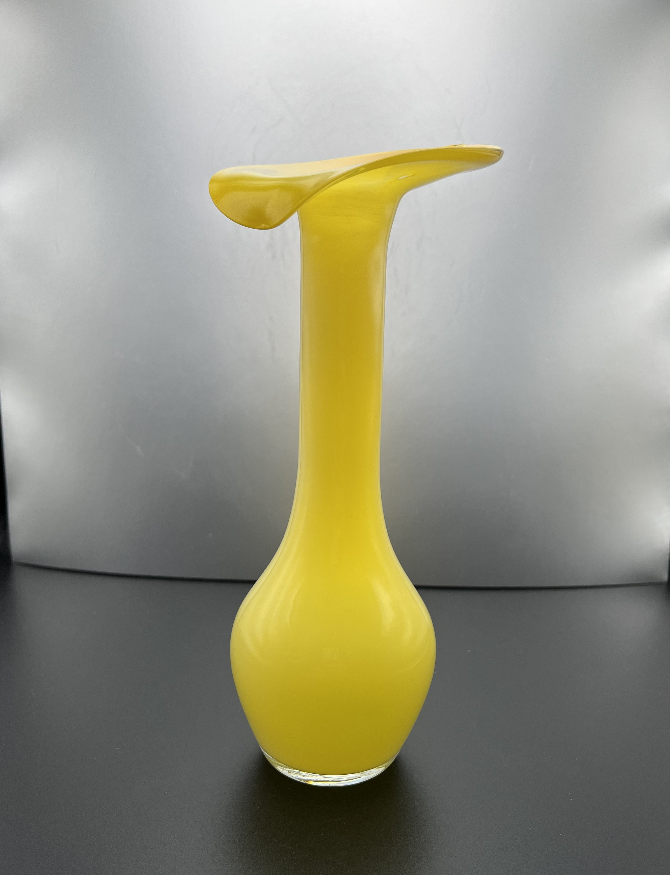 Cased Yellow Lily Art Glass Vase, Vintage Bud Vase, Yellow Flower Vase