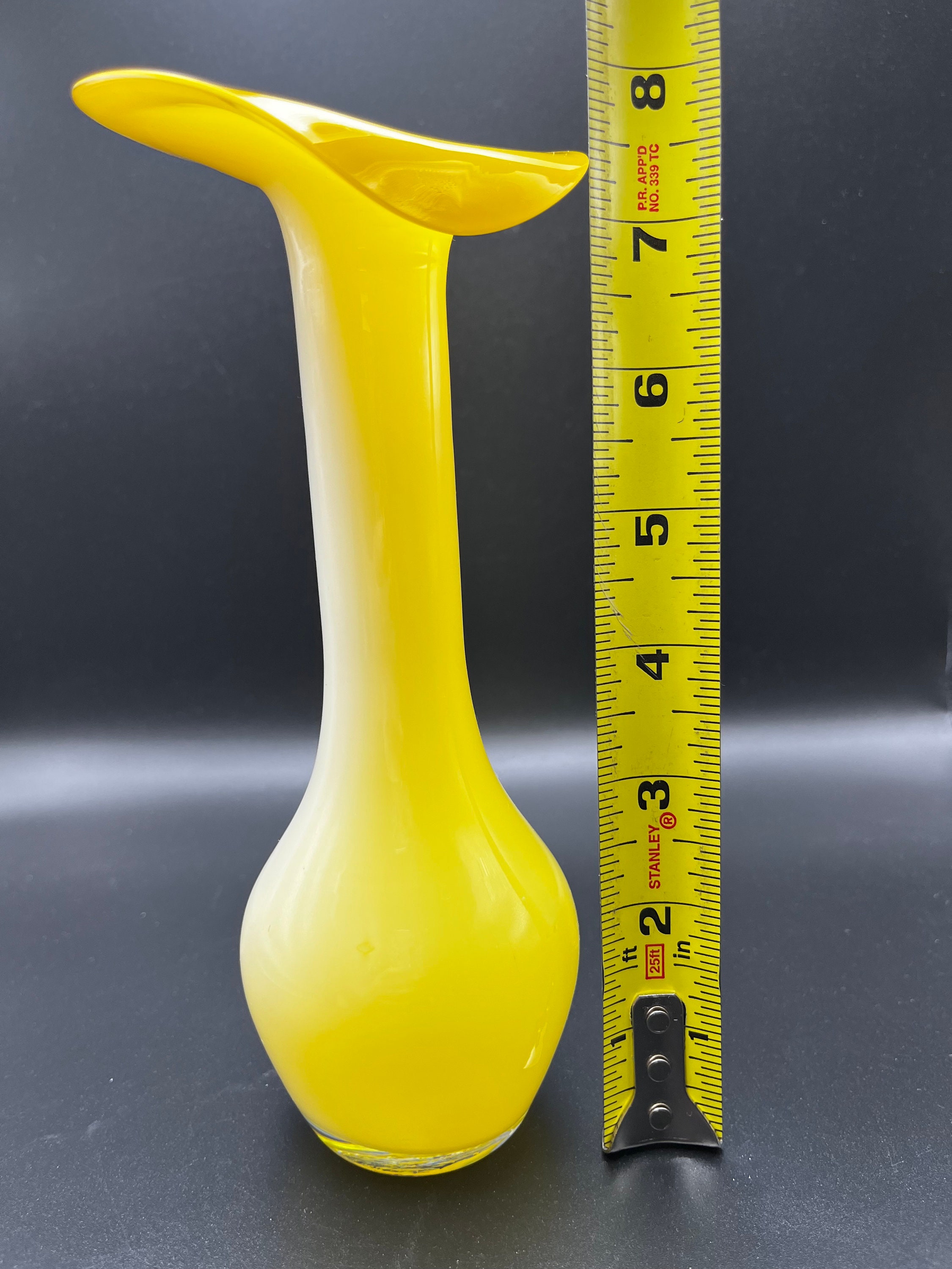 Cased Yellow Lily Art Glass Vase, Vintage Bud Vase, Yellow Flower Vase