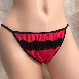 Red and black Nylon Satin String bikini MADE TO ORDER