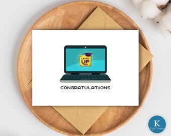 Carte de remise des diplômes de niveau supérieur Félicitations|Carte de remise des diplômes imprimable en téléchargement immédiat|Carte de remise des diplômes Happy|Carte de remise des diplômes Gamer